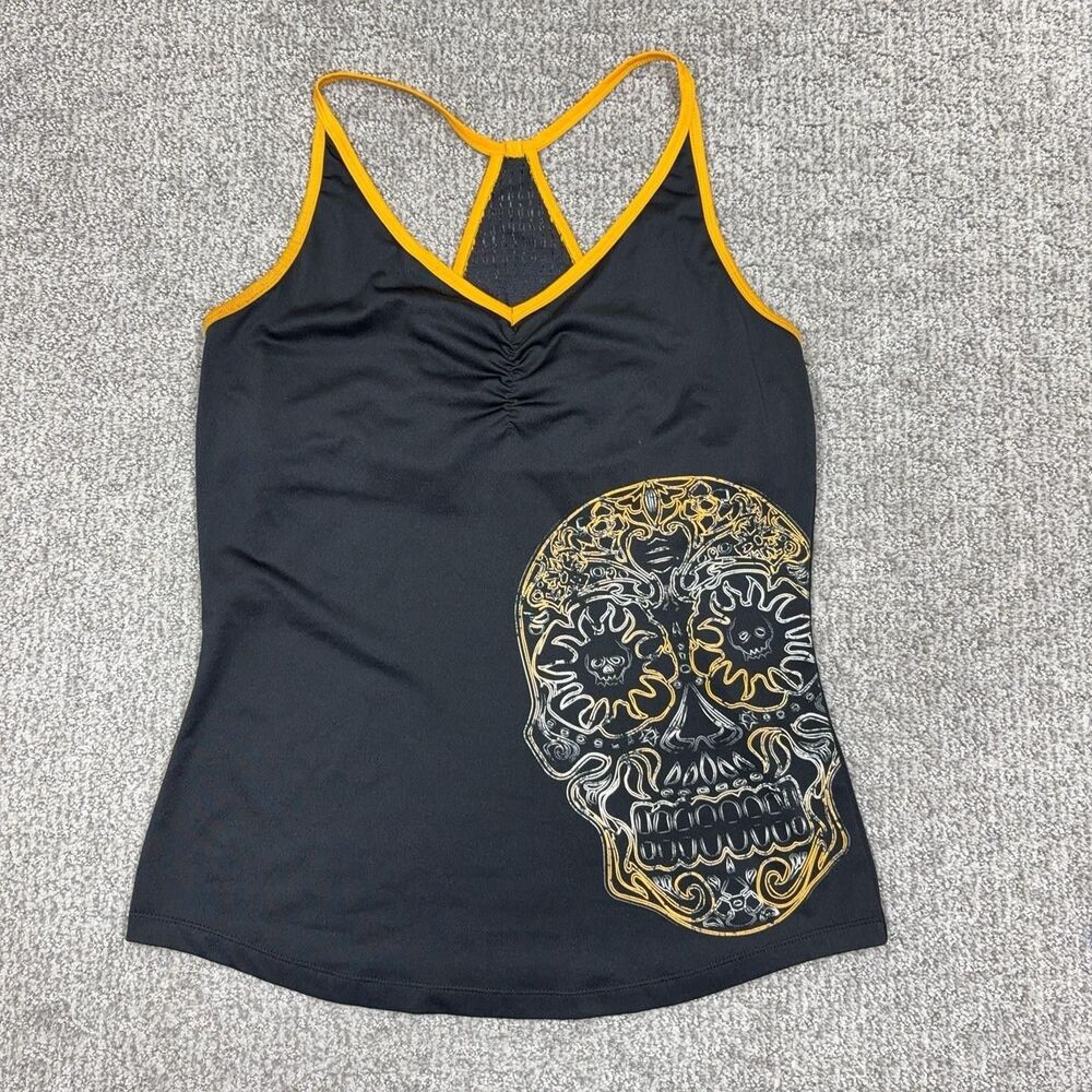 Harley Davidson Tank Top Womens Medium Black Skull Racerback Mesh Biker Moto